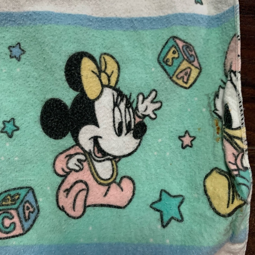 DAMAGED Vintage Disney Babies Mickey Minnie Mouse Daisy Receiving Blanket - Picture 7 of 9